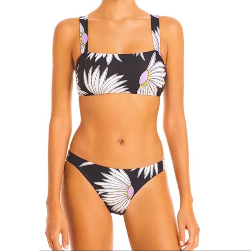 New Kate Spade Falling Flower 2 Piece Bikini Set Black Floral Sz L